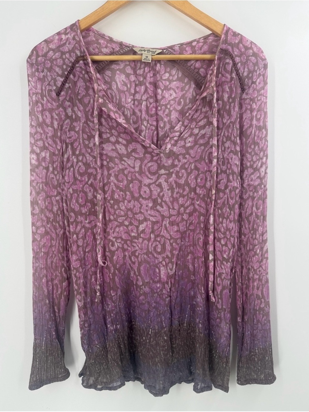 Lucky Brand sheer purple lilac ombre tunic top women's boho blouse Medium